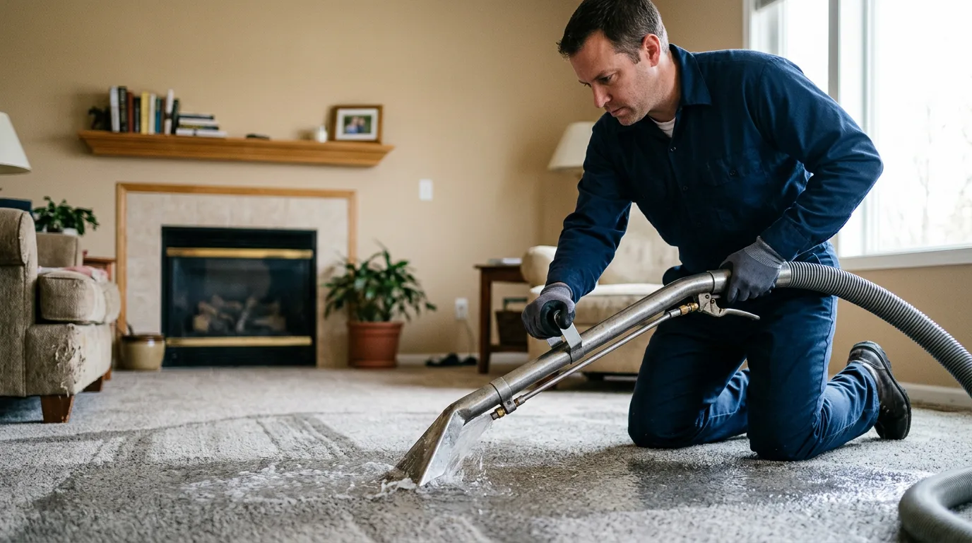 Water damage restoration technician working near Deerfield, MA
